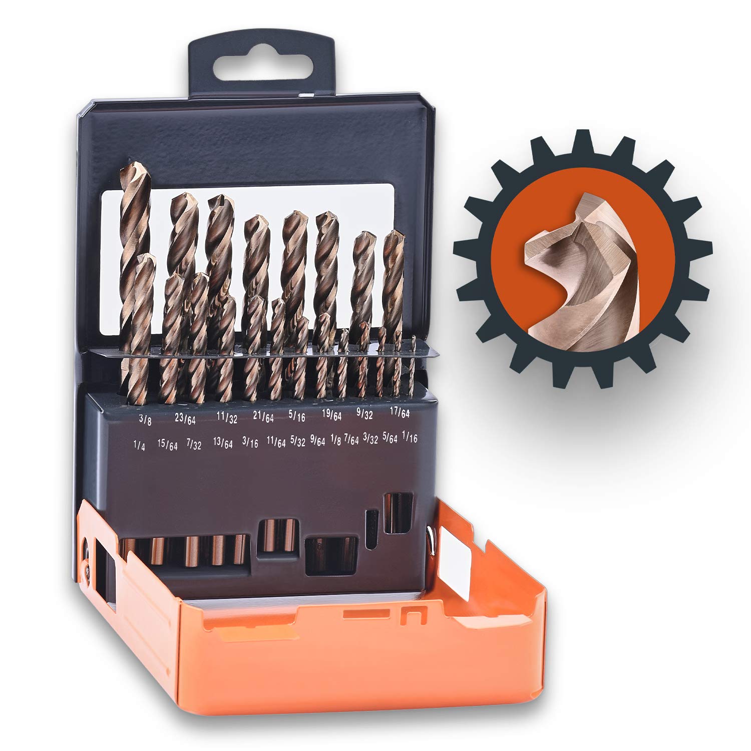 21PCS HSS Cobalt Drill Bits Set 1/16 to 3/8 Three Flute Y3145