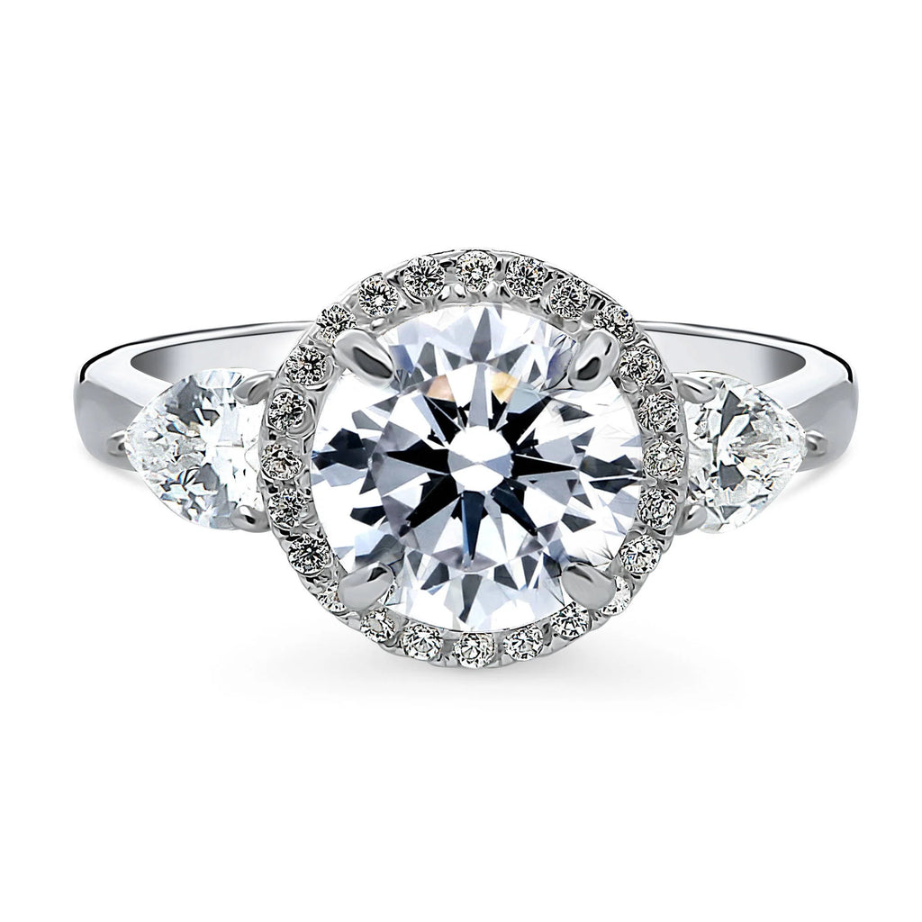 Sterling Silver Halo Cubic Zirconia Promise Ring, Rhodium Plated Size 4 C3647
