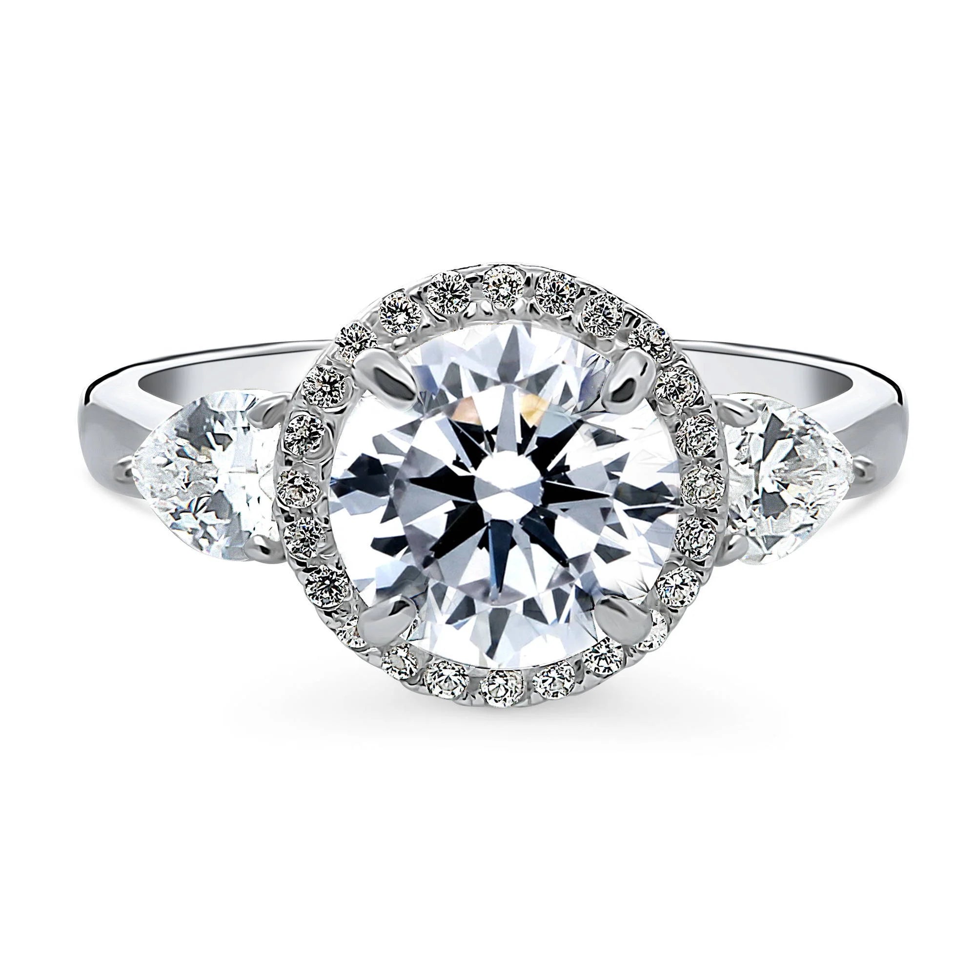 Sterling Silver Halo Cubic Zirconia Promise Ring, Rhodium Plated Size 4 C3647