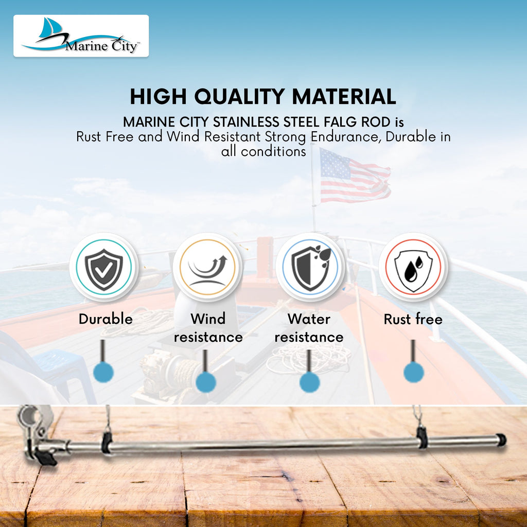21 inch Stainless Steel Rail Mounted Flag Pole with US Flag for Boat Yacht K910