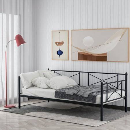 Black Twin Metal Daybed Frame with Steel Slats T42133