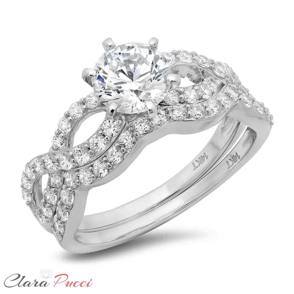 1.52 ct Round Cut Natural Diamond VS1-VS2 J-K 18K White Gold Engagement Ring Set T372654