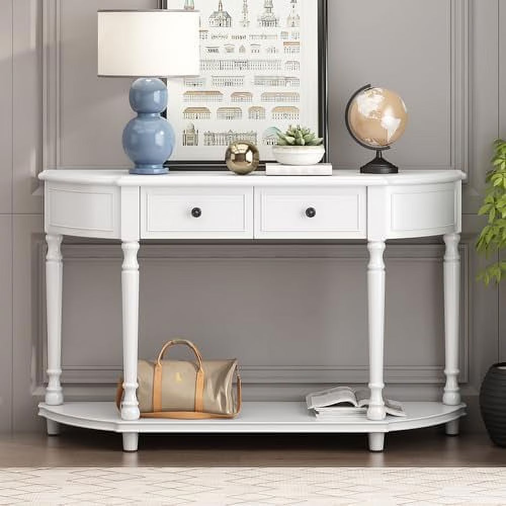 Navy Blue Wood Half Console Table with 3 Drawers A807851