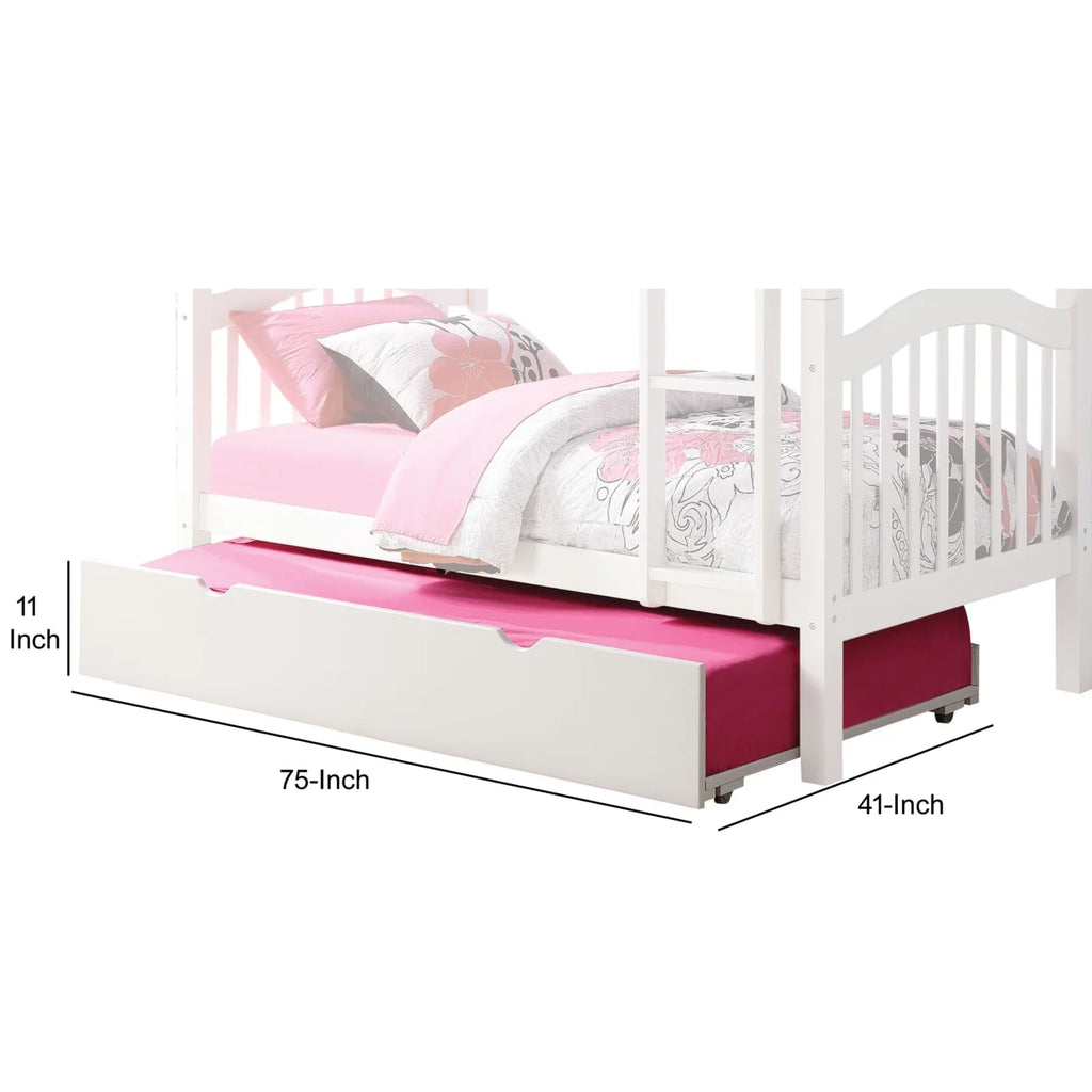 White Wooden Trundle with Caster Wheels and Cut Out Handles L248