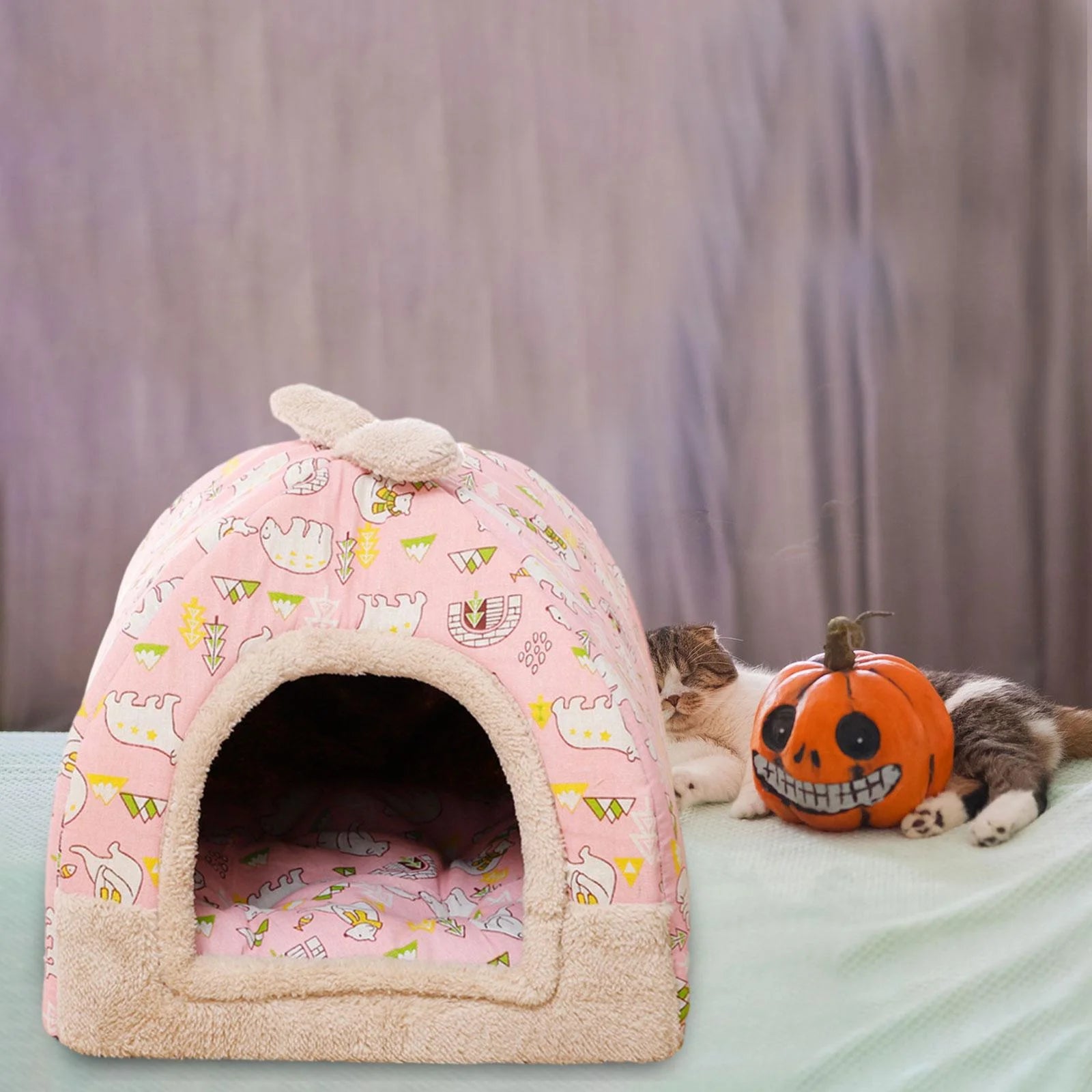 Pink Cat Tent Cave Bed with Inner Cushion L1501