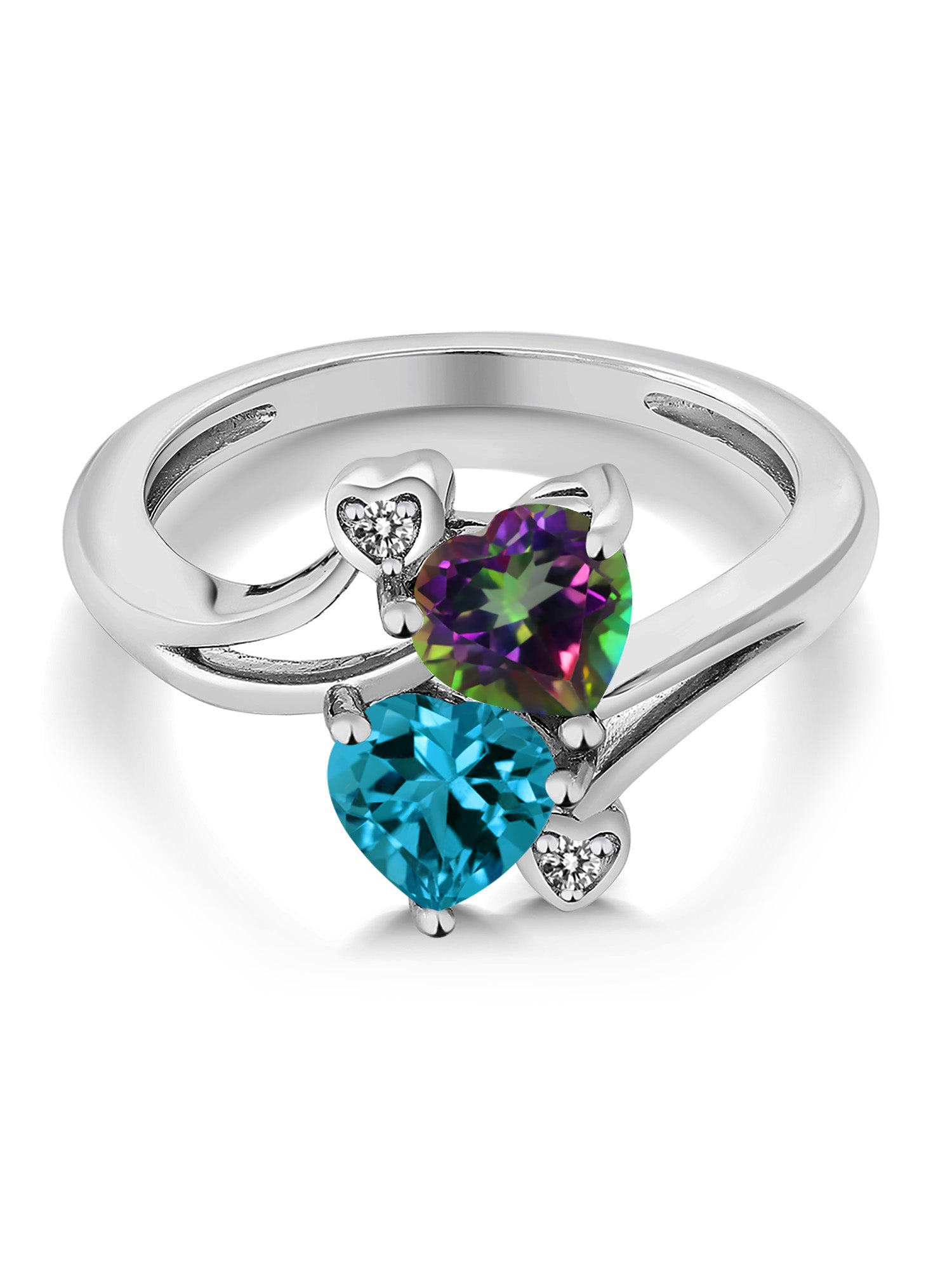 925 Sterling Silver Ring with Green Mystic Topaz, London Blue Topaz and White Diamond L9740