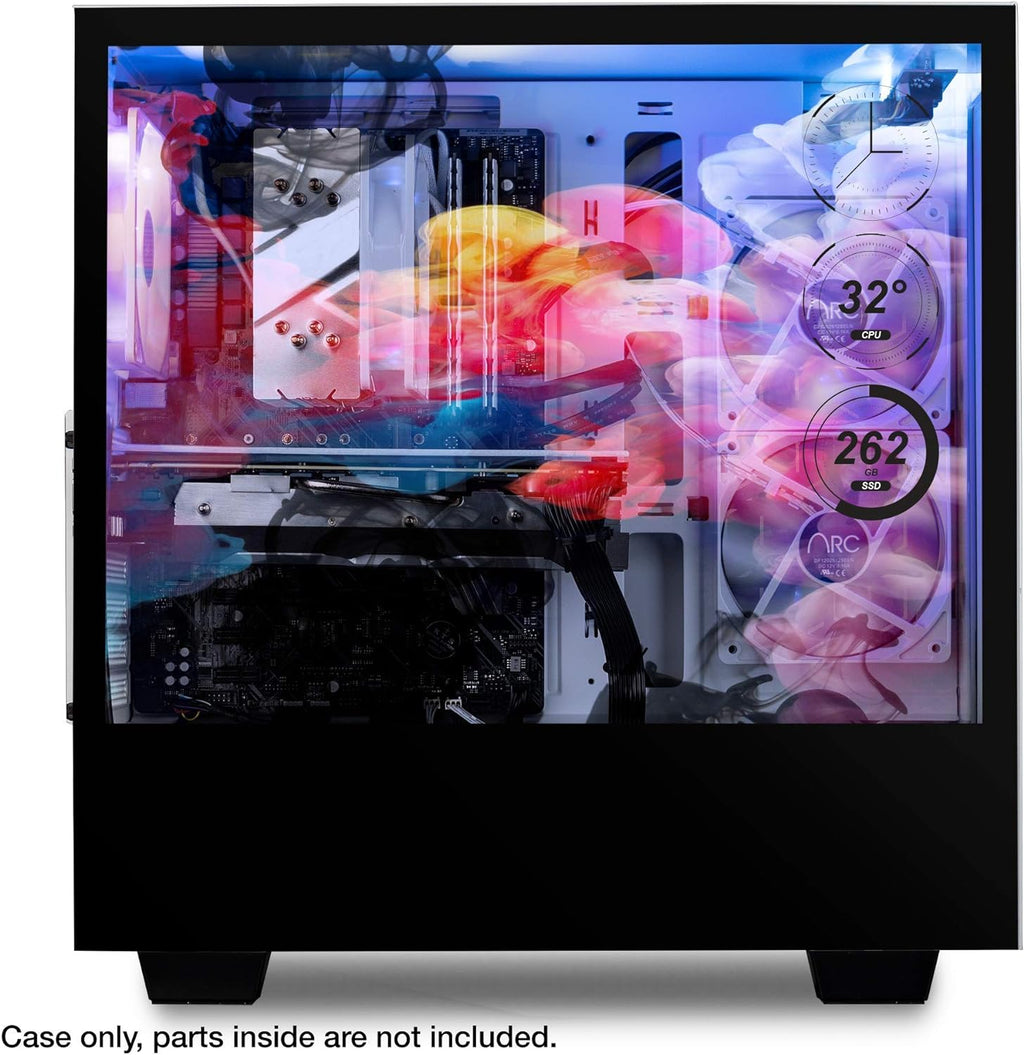 White SECC Steel Mid-Tower Desktop Computer Gaming Case with Side-Panel LCD Display R735