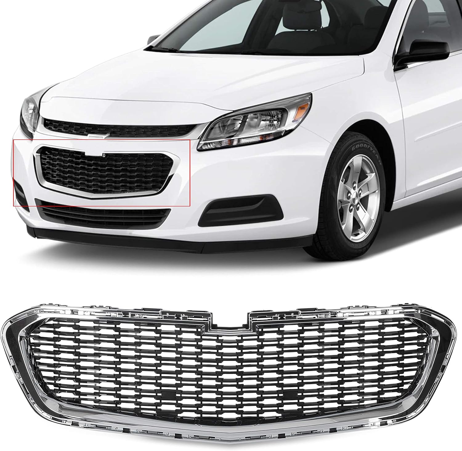 Front Center Grille With Chrome Molding Black Plastic Pack of 2 S161350