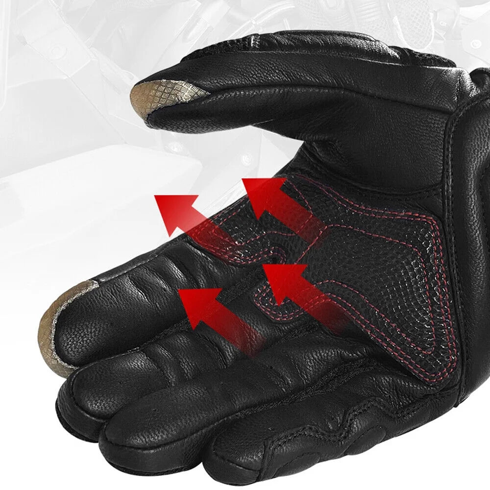 Leather Motorcycle Full Finger Touchscreen Riding Gloves X645336