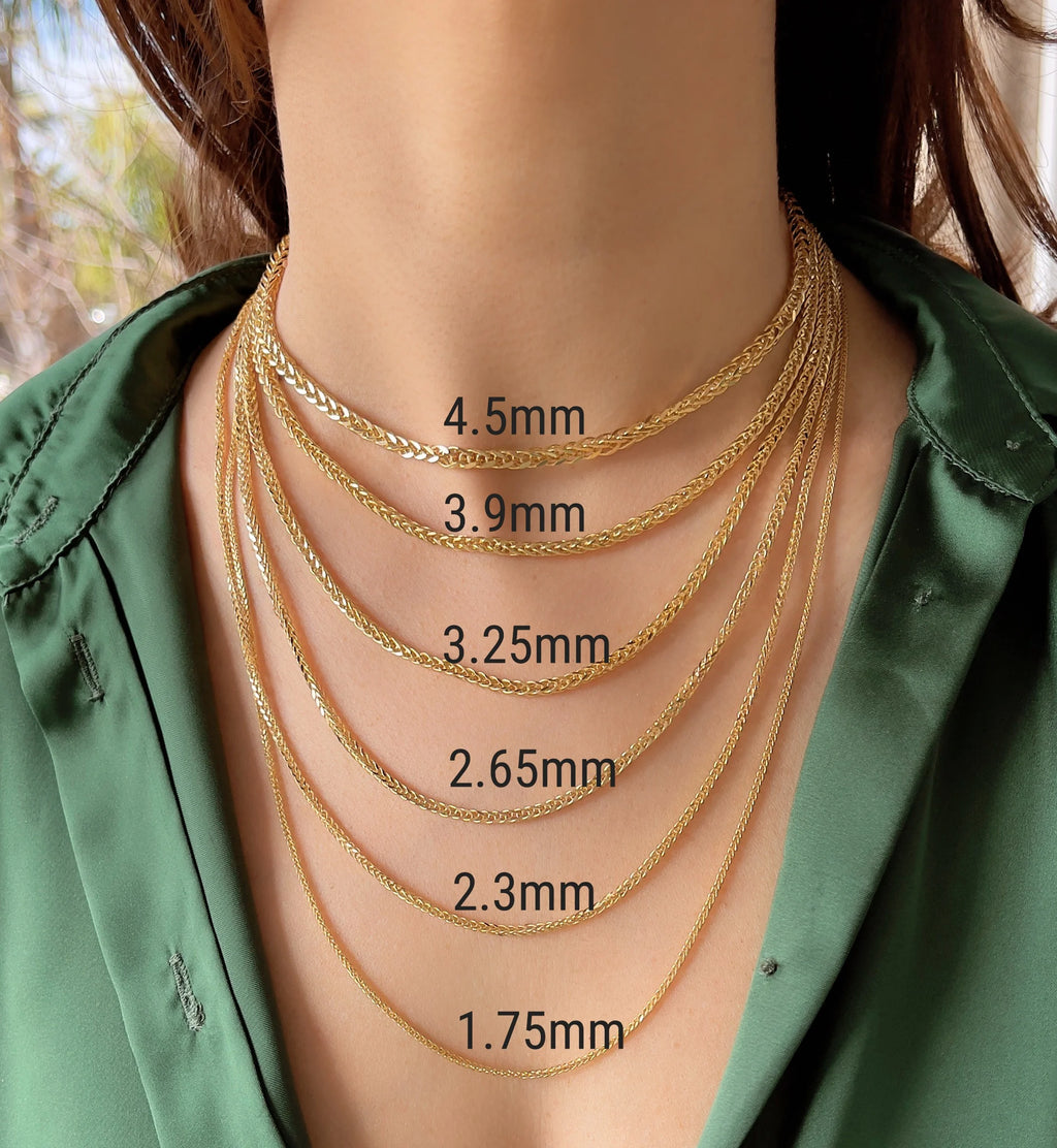 14K Yellow Gold Square Franco Wheat Pendant Chain Diamond Cut Necklace 16" 18" 20" 22" 24" Lobster Clasp L25403