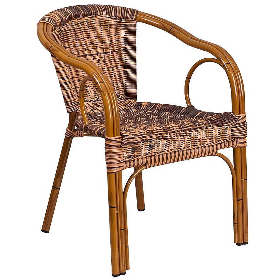 Rattan Stackable Patio Arm Chairs in Light Brown (Set of 3) A2796