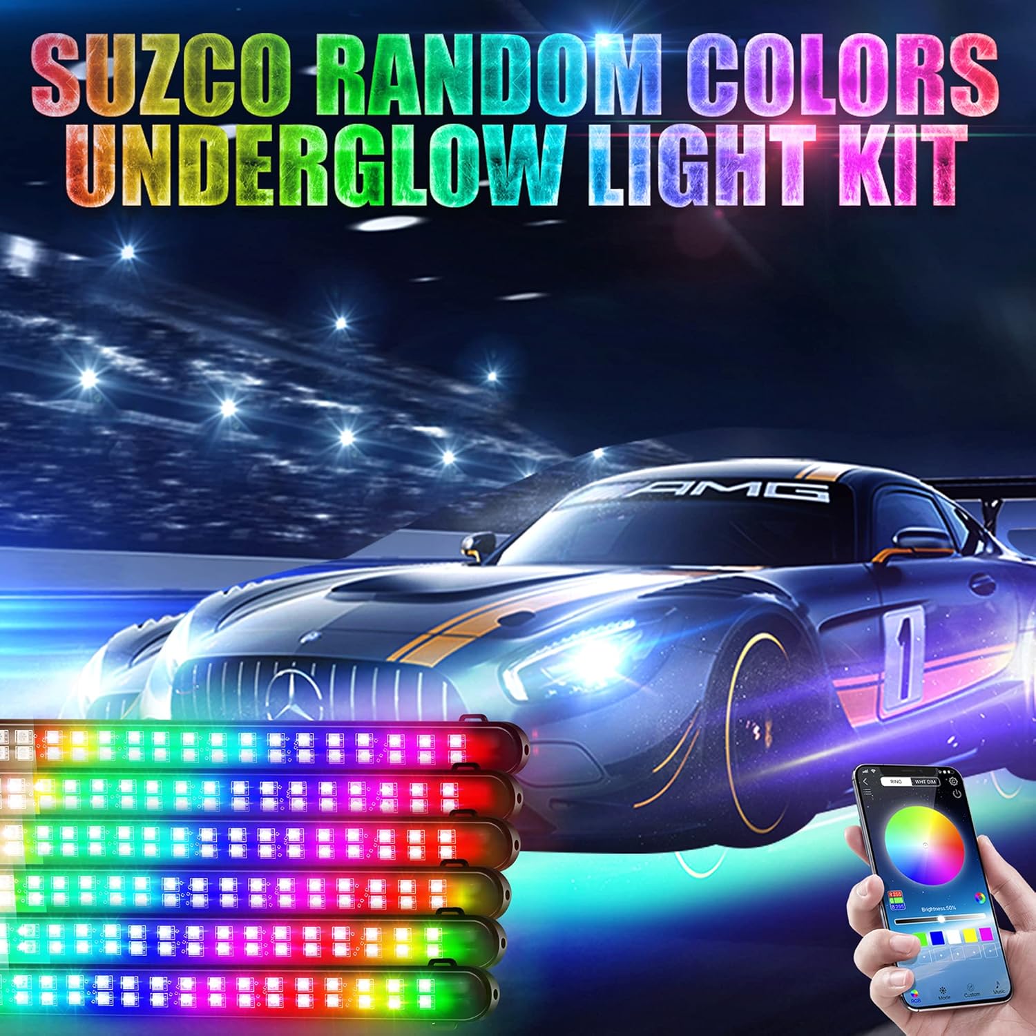 6PCS 216-LEDs Double-Row Neon Underbody LED Strips Kit with APP IP68 12V C78149