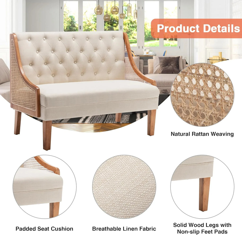 Linen Button Tufted Settee Loveseat Sofa Dining Bench with Back H60344