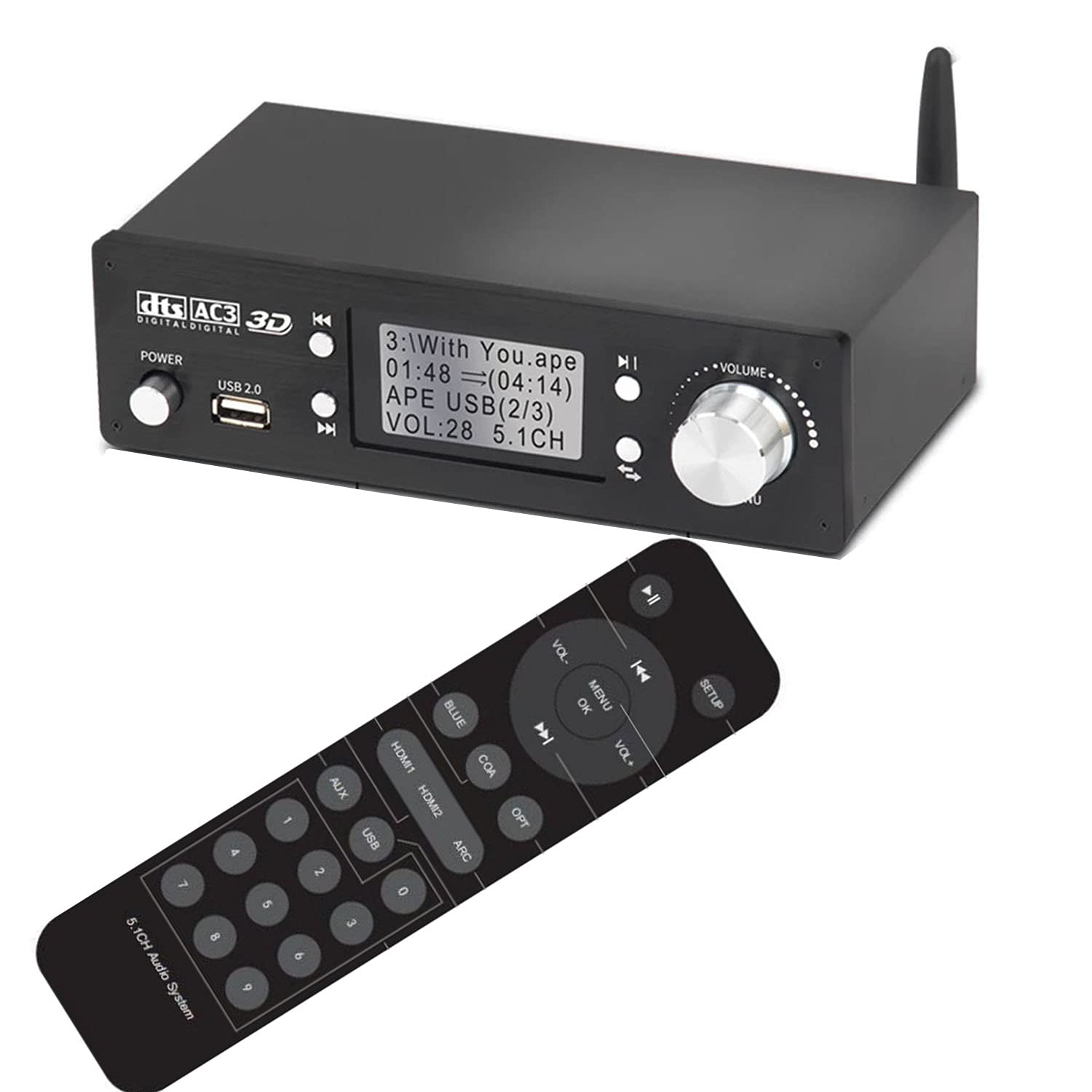 5.1 Decoder Separator for DTS AC3 Digital Analog Audio Video System with BT-5.0 Receiver HDMI 4K 3D Coaxial Optical Fiber AUX U Disk PC-USB Input 192Khz 24Bit P2471