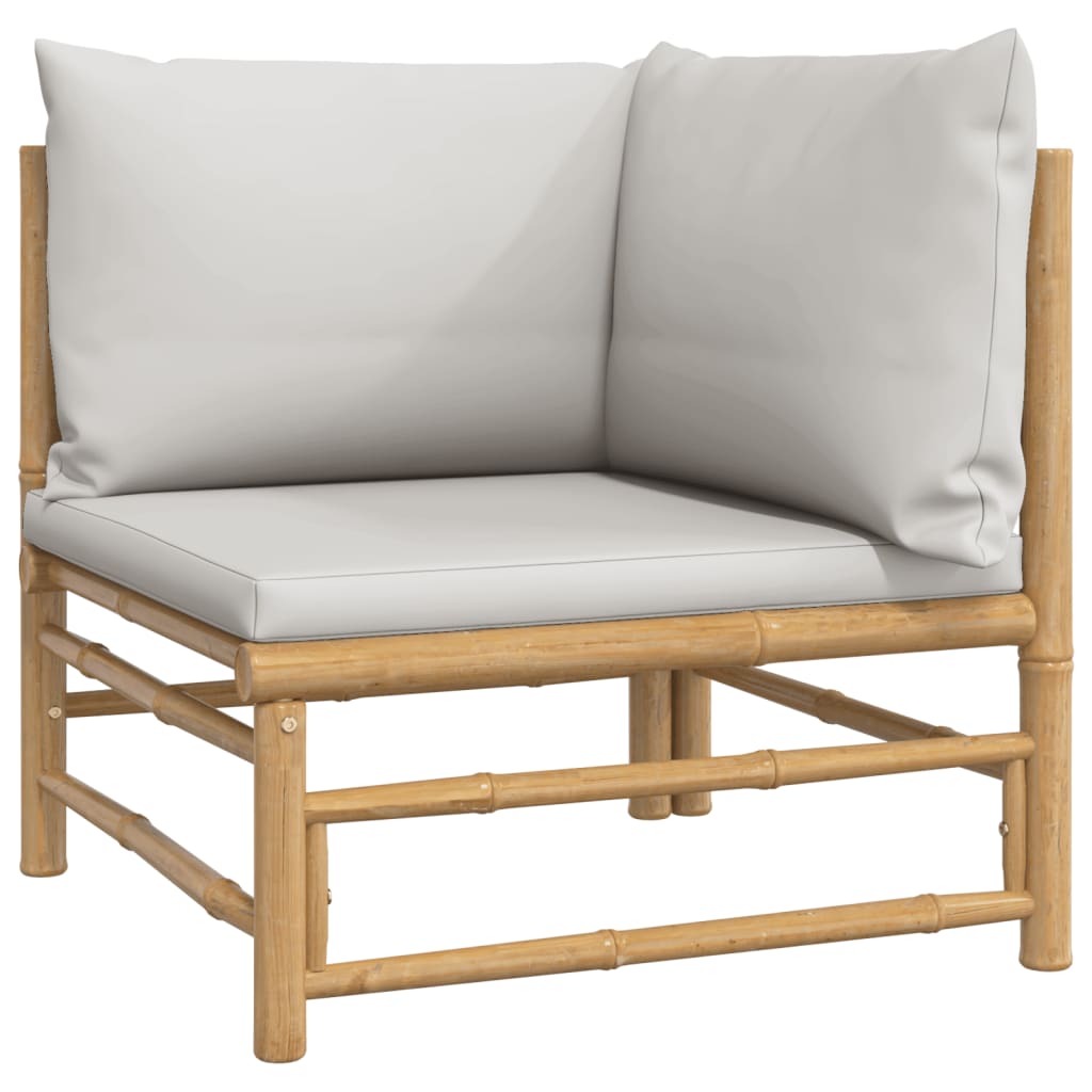Bamboo Patio Corner Sofa with Gray Cushions T782