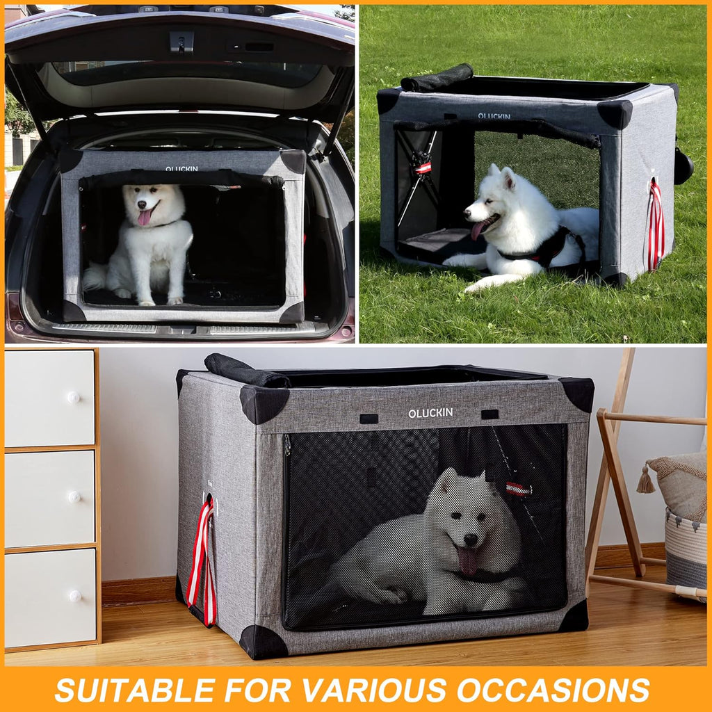 Gray 38 inch Folding Soft Dog Crate with Mesh Mat T222297