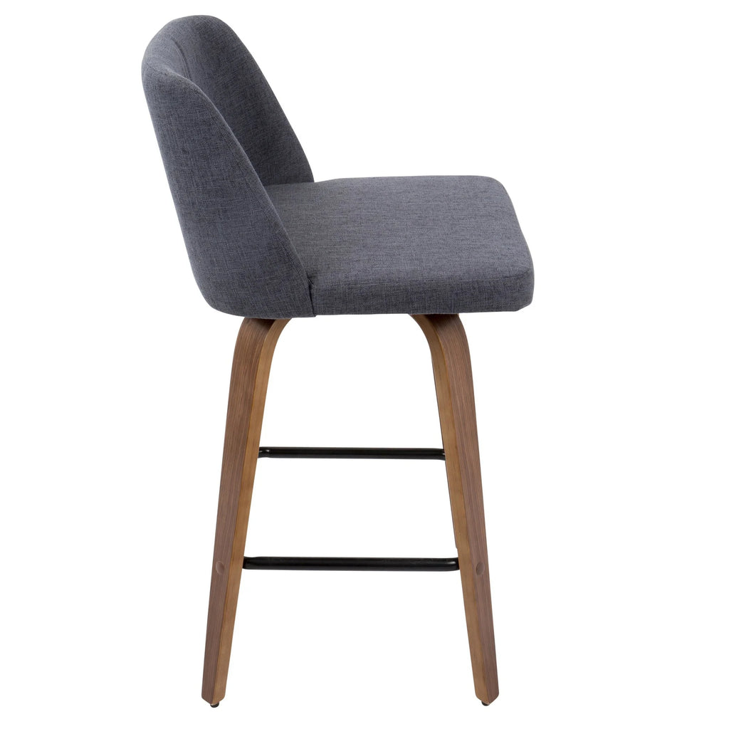 Walnut and Blue Fabric Counter Stool Set of 2 C90980