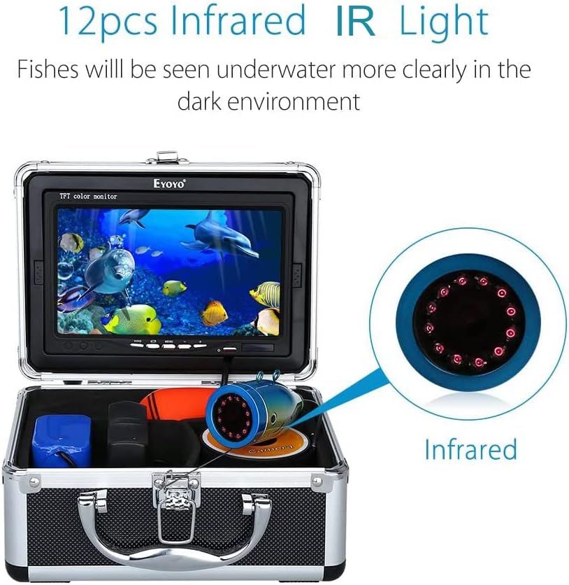 Portable Underwater Fishing Camera Waterproof 1000TVL 7 inch LCD Monitor 12pcs IR Infrared Lights 30m Cable Y172