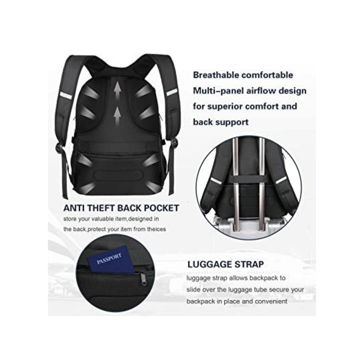 Black 45L Anti-Theft Travel Laptop Backpack S202214