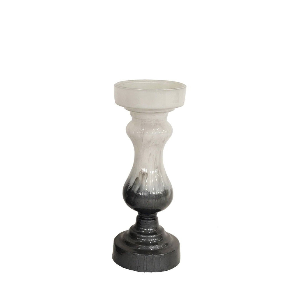 Glass Candle Holder White Black G112