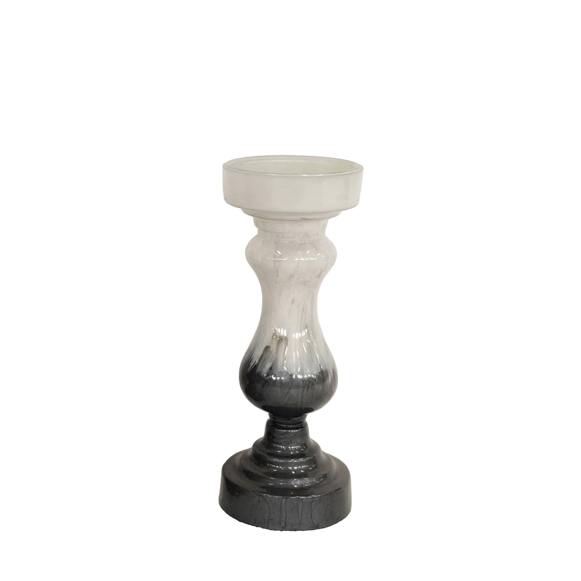 Glass Candle Holder White Black G112