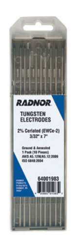 1/4x22 x 7x22 Ground Finish 2% Ceriated Tungsten Electrode (5 per Package) G558
