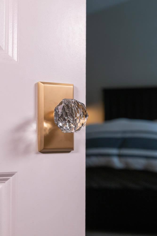 Crystal Satin Brass Privacy Door Knob in Gold P780