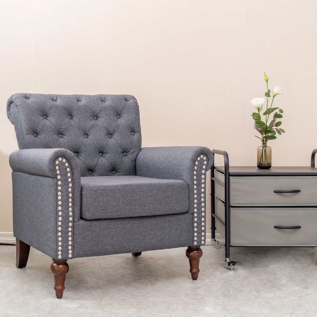 Dark Gray Linen Fabric Accent Arm Chair Z649