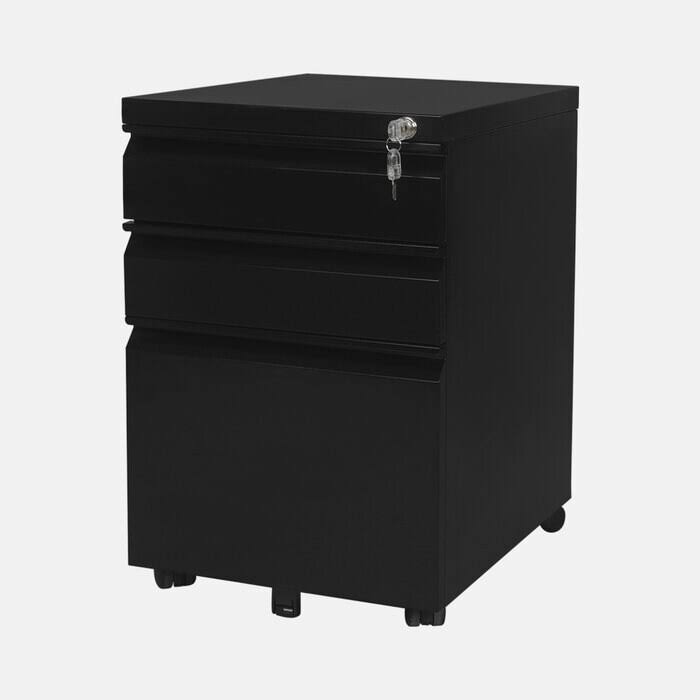 Black Metal 3-Drawer Mobile Vertical Filing Cabinet B722368