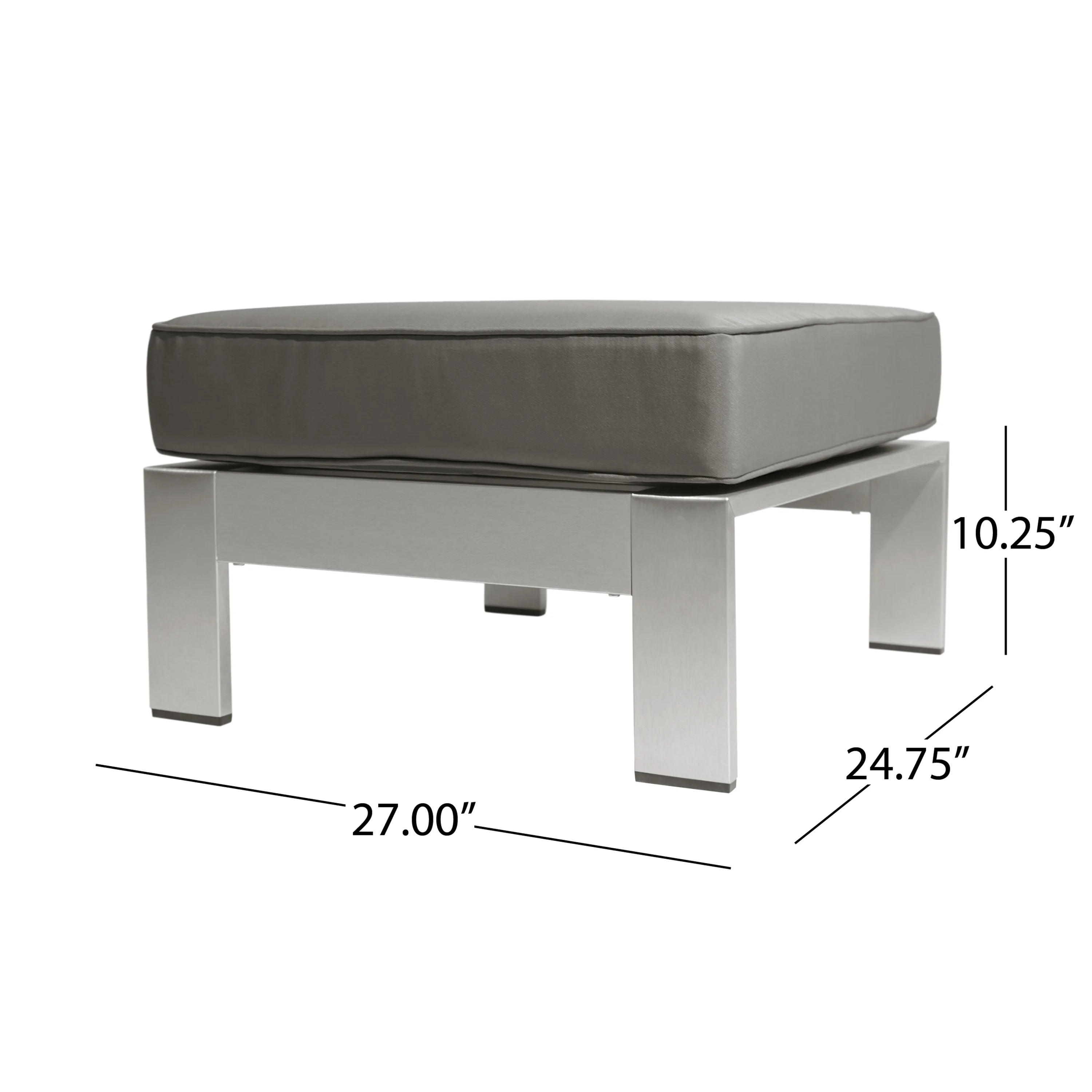 6 Seater Aluminum Sofa and Ottoman Set with Side Tables, Silver and Khaki V145068