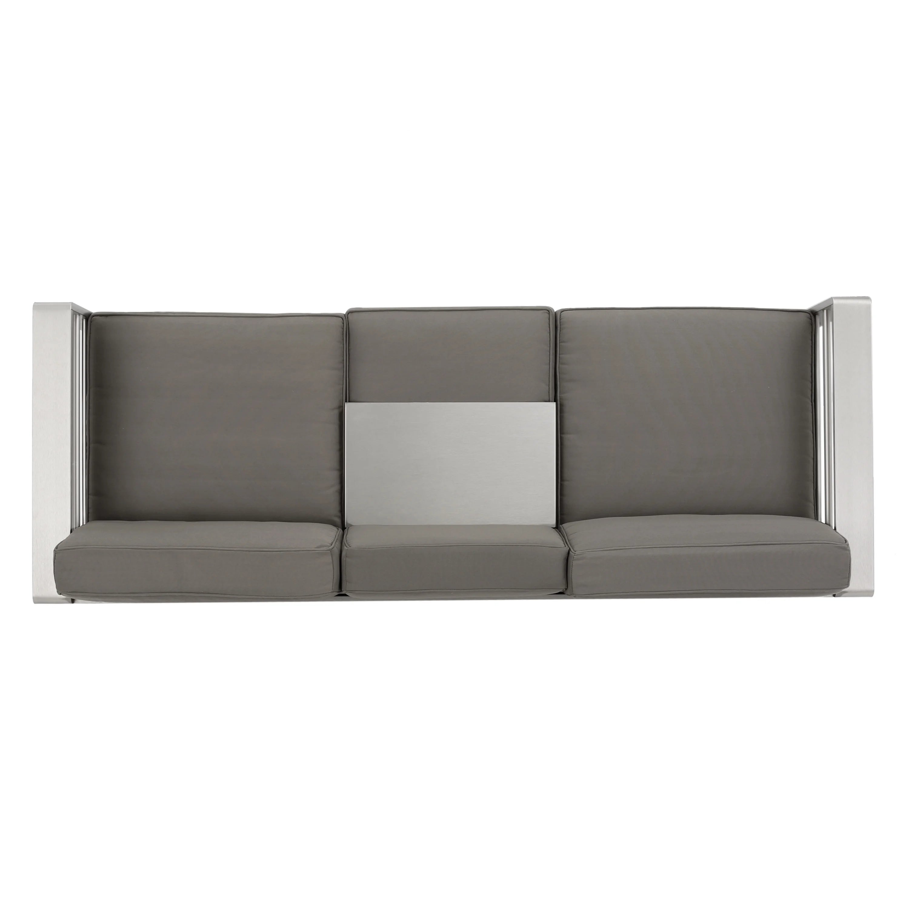 6 Seater Aluminum Sofa and Ottoman Set with Side Tables, Silver and Khaki V145068