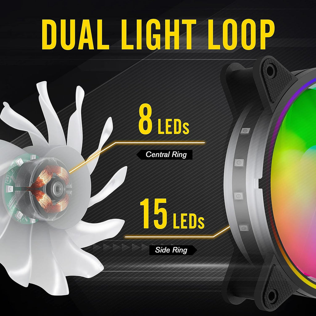 6 Pack 120mm RGB Addressable PC Case Fan with Hub and Remote L965542