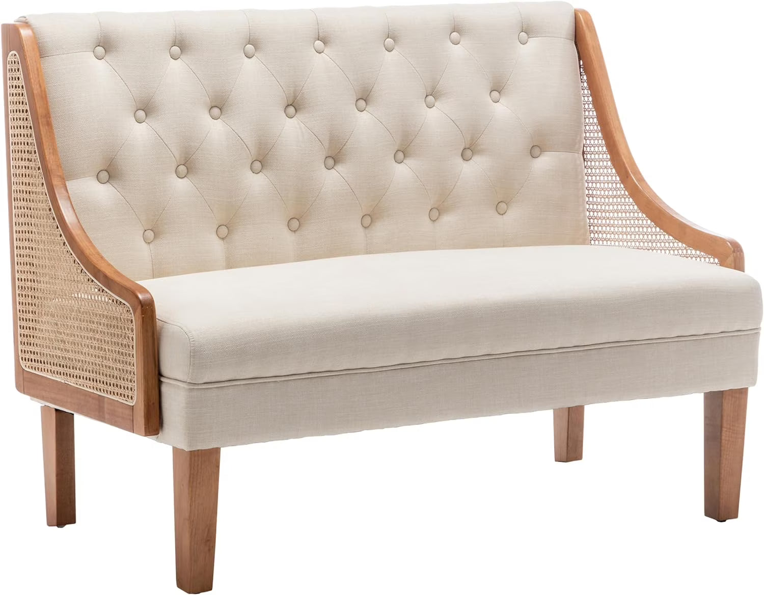 Linen Button Tufted Settee Loveseat Sofa Dining Bench with Back H60344