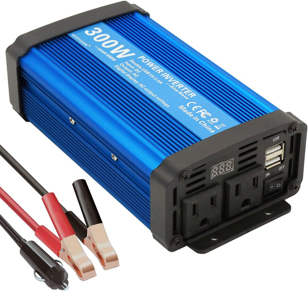 500W Pure Sine Wave Power Inverter DC 12V to 110V AC with 2.4A USB Car Charger Adapter I28296