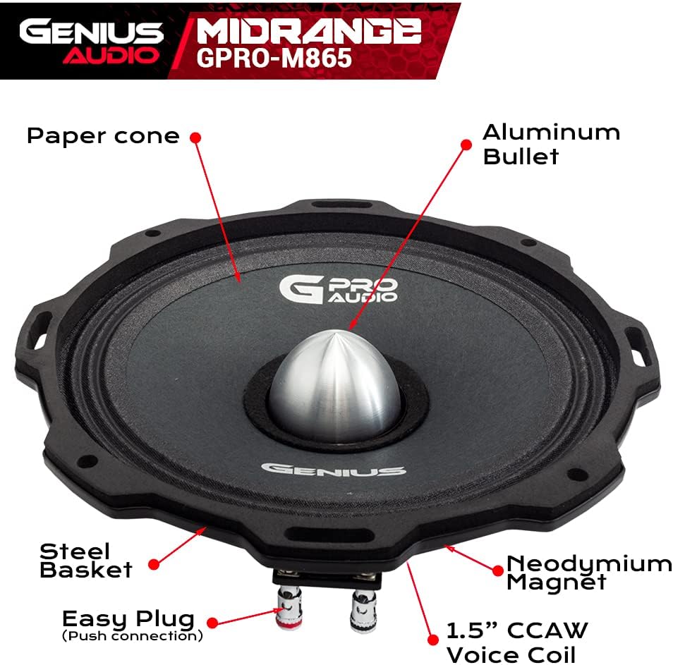 6.5 Midrange Speaker 300 Watts Max 120 Watts RMS 4 Ohm Pack of 2 U92786