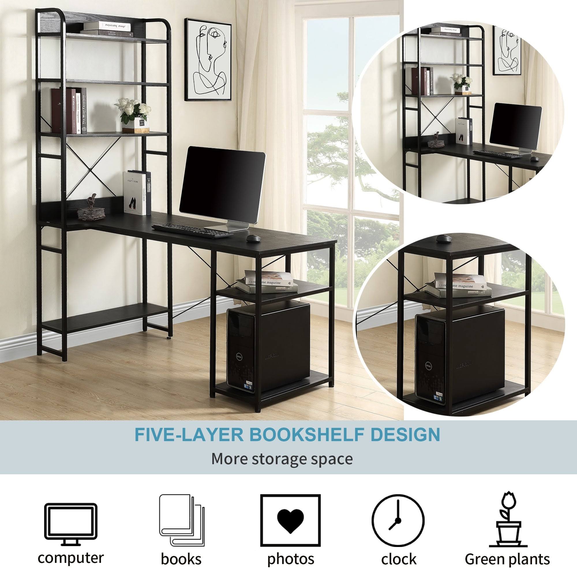Tiger Home Office Desk with 5-Tier Open Bookshelf S2790