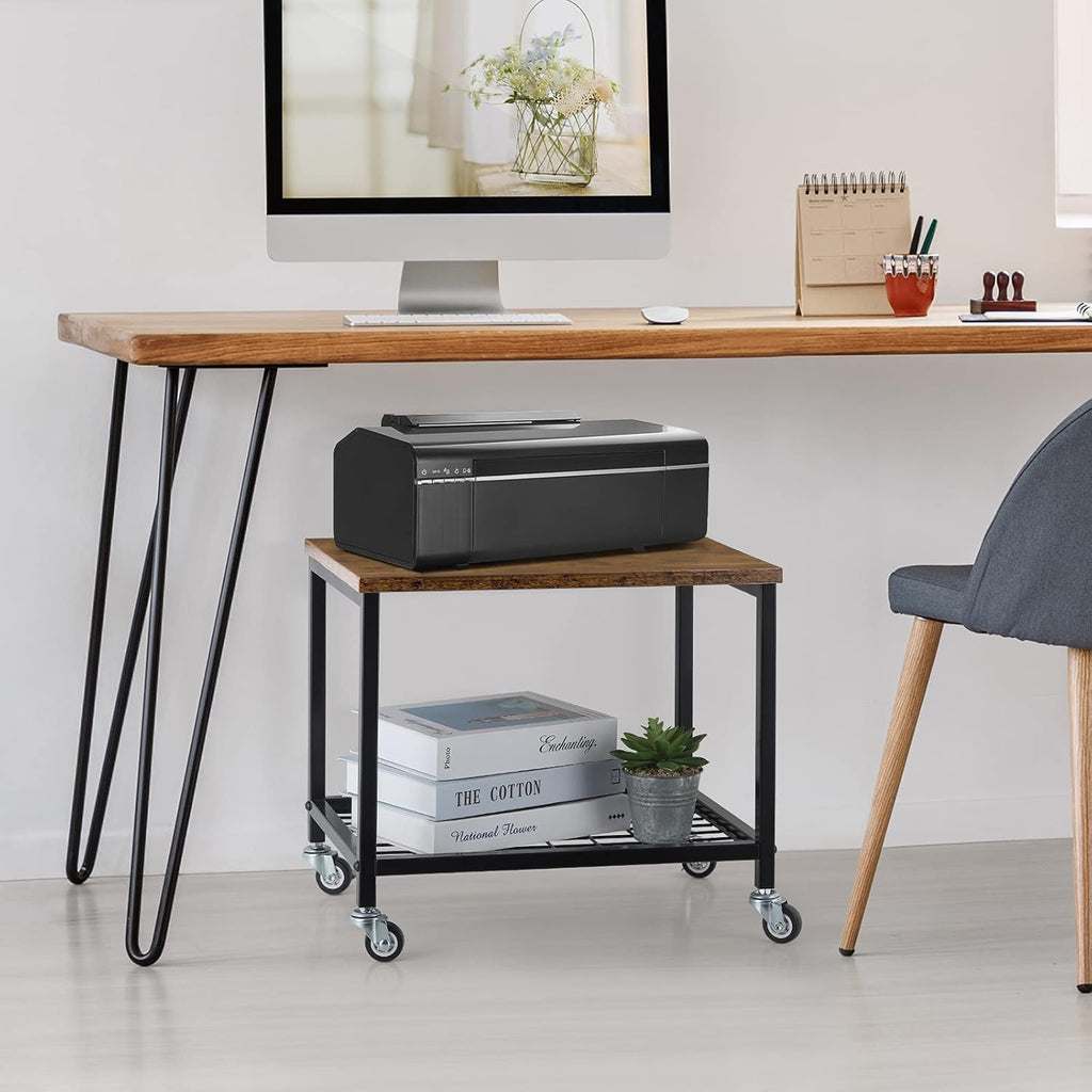 Rustic Brown and Black 2 Tier Printer Cart with Wheels R1287