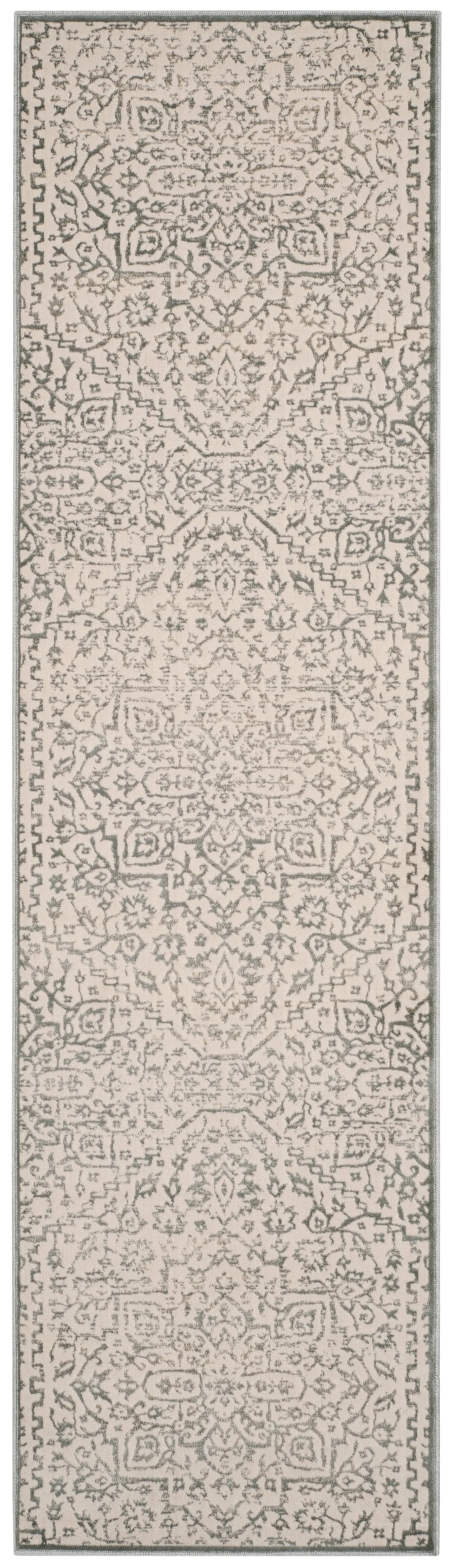 Light Blue/Ivory Geometric Floral Runner Rug J9442
