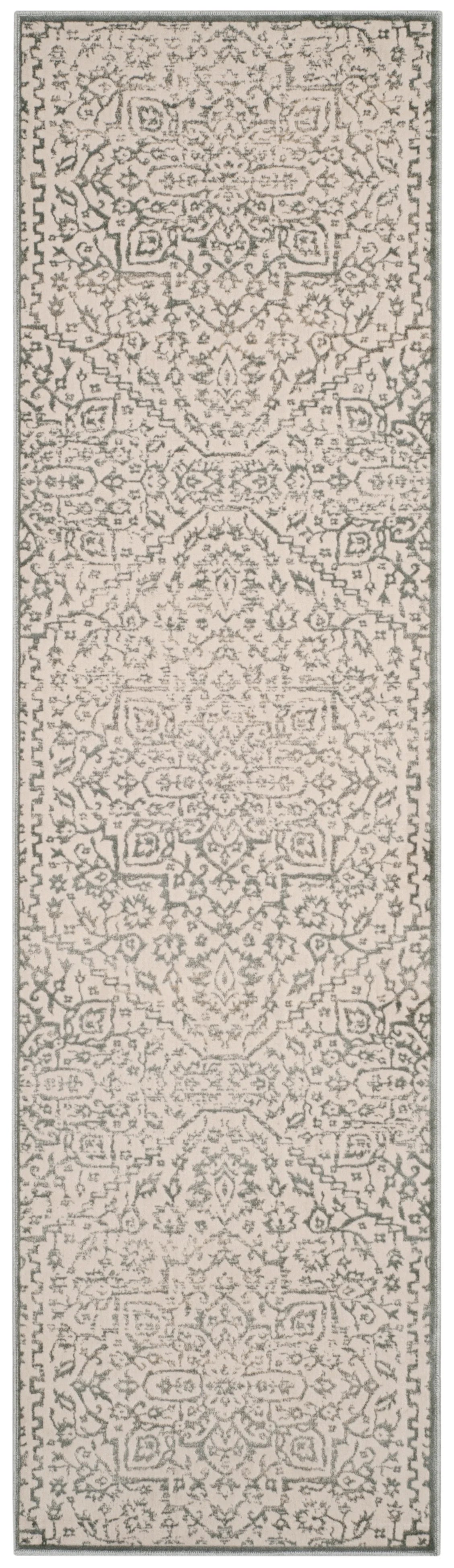 Light Blue/Ivory Geometric Floral Runner Rug J9442