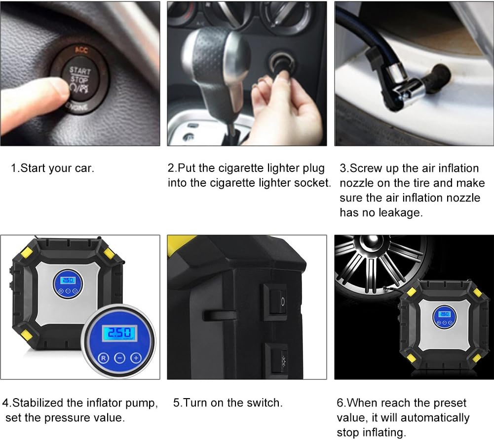 12V Portable Car Tire Inflator Air Compressor 100 PSI T435076