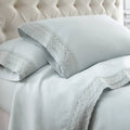 California King Size 4 Piece Sheet Set with Crochet Lace Blue I9927