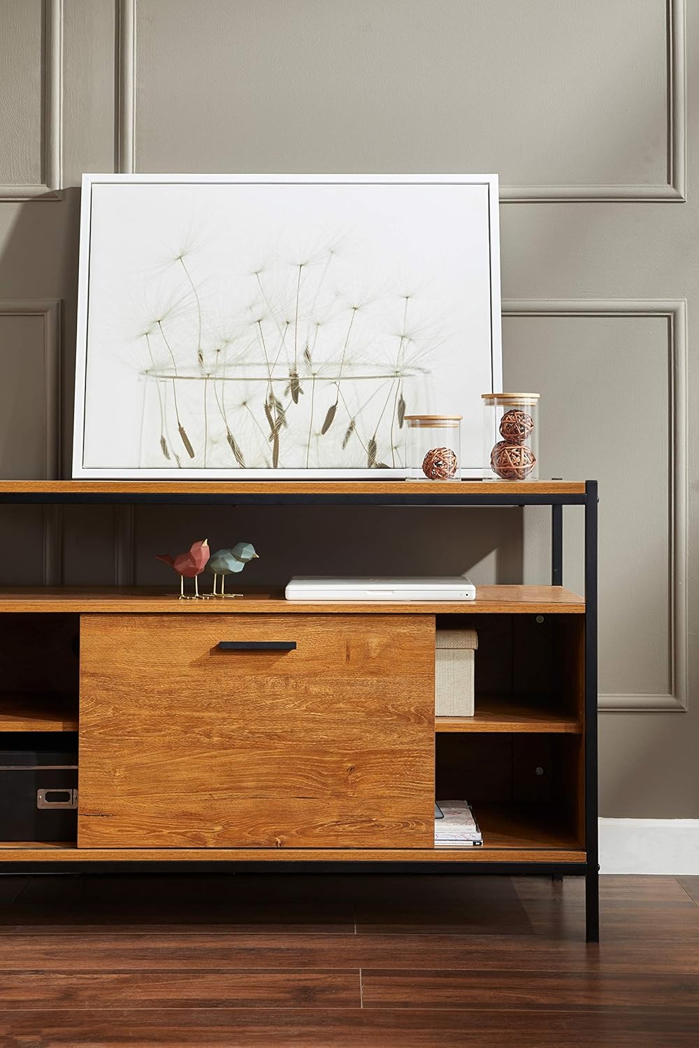 Oak Brown 48 Sliding Barn Door TV Media Stand with Storage Shelves C373807