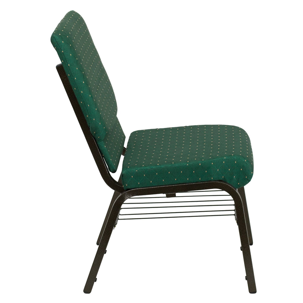 Church Chair with Book Rack Green Patterned Fabric T128264
