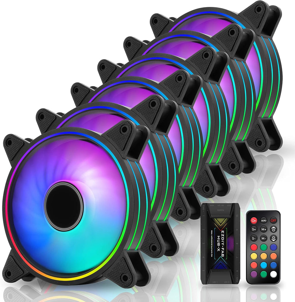 6 Pack 120mm RGB Addressable PC Case Fan with Hub and Remote L965542
