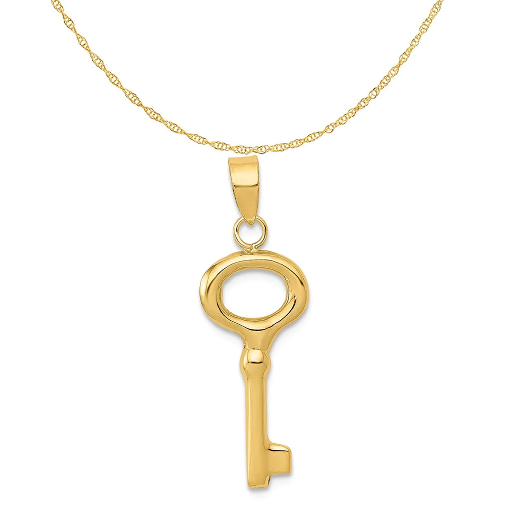 14K Yellow Gold Polished Key Pendant Charm with 10K Yellow Gold Rope Chain Necklace 16'' U677214