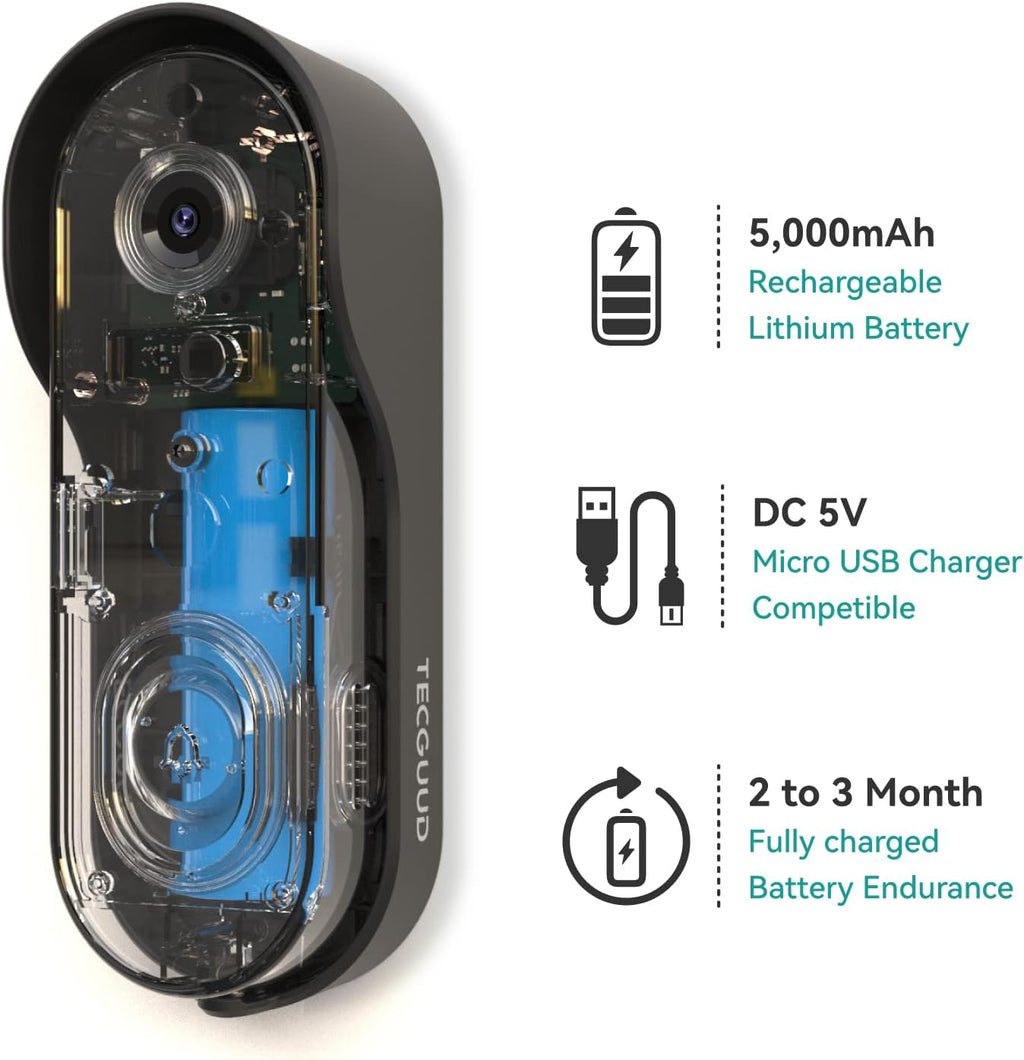 WiFi Battery Powered Video Doorbell Camera with Chime and 32G SD Card P1023