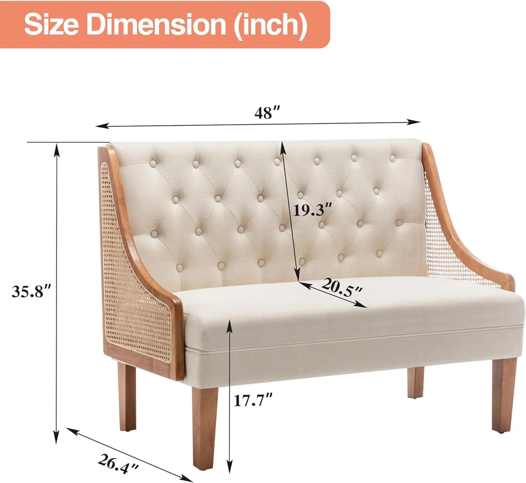 Linen Button Tufted Settee Loveseat Sofa Dining Bench with Back H60344