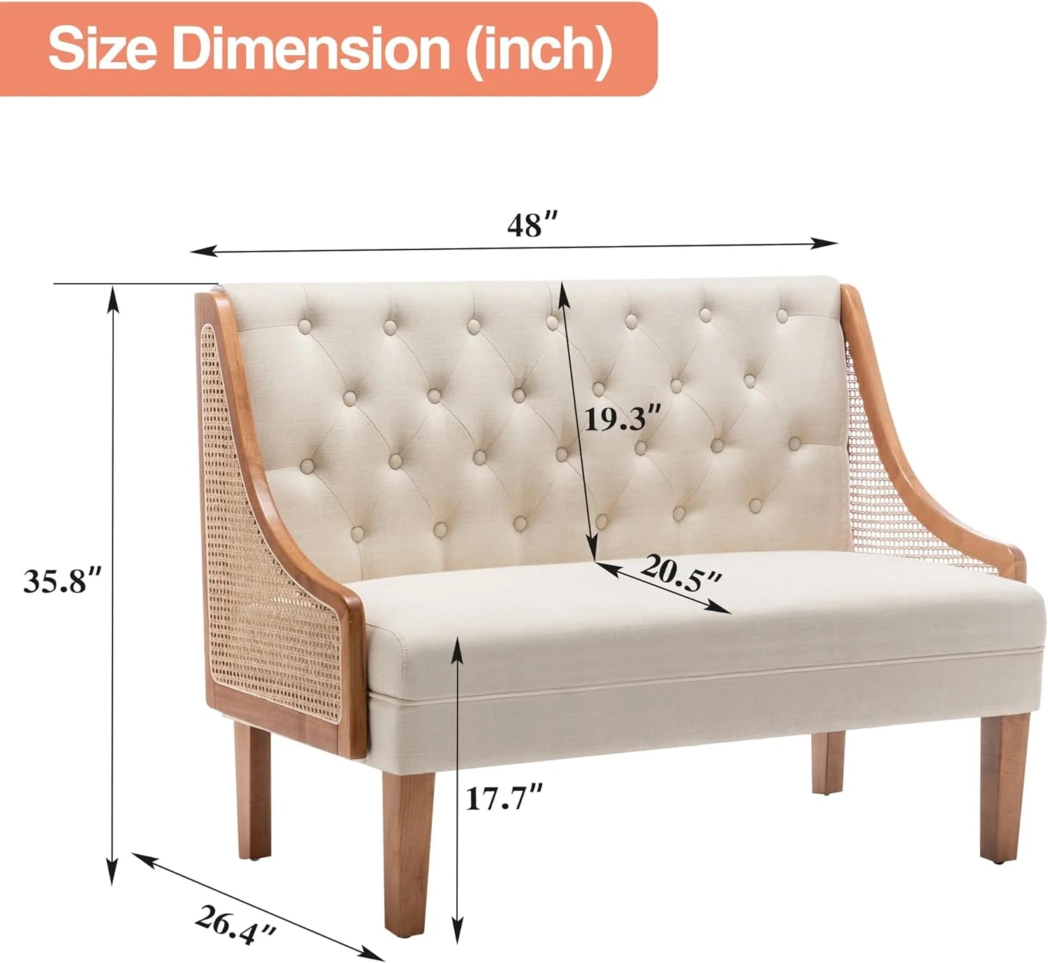 Linen Button Tufted Settee Loveseat Sofa Dining Bench with Back H60344