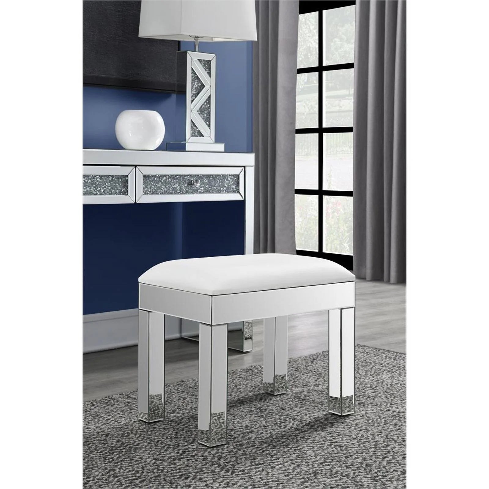 White Upholstered Vanity Stool W35852