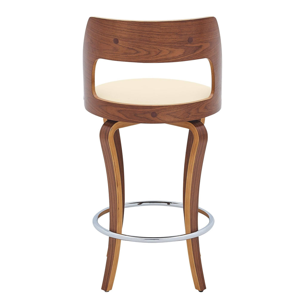 Swivel Gray Faux Leather and Walnut Wood Bar Stool M1568